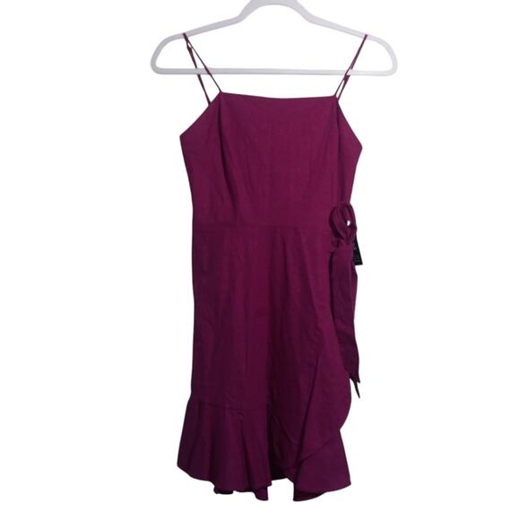 Express Pink Linen Mini Ruffle Wrap Sleeveless Dress Size XS - Picture 1 of 9